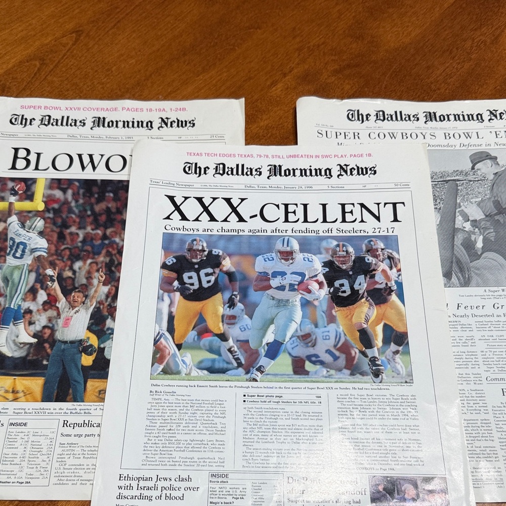 Dallas Morning News Super Bowl matted photo of newspaper front page